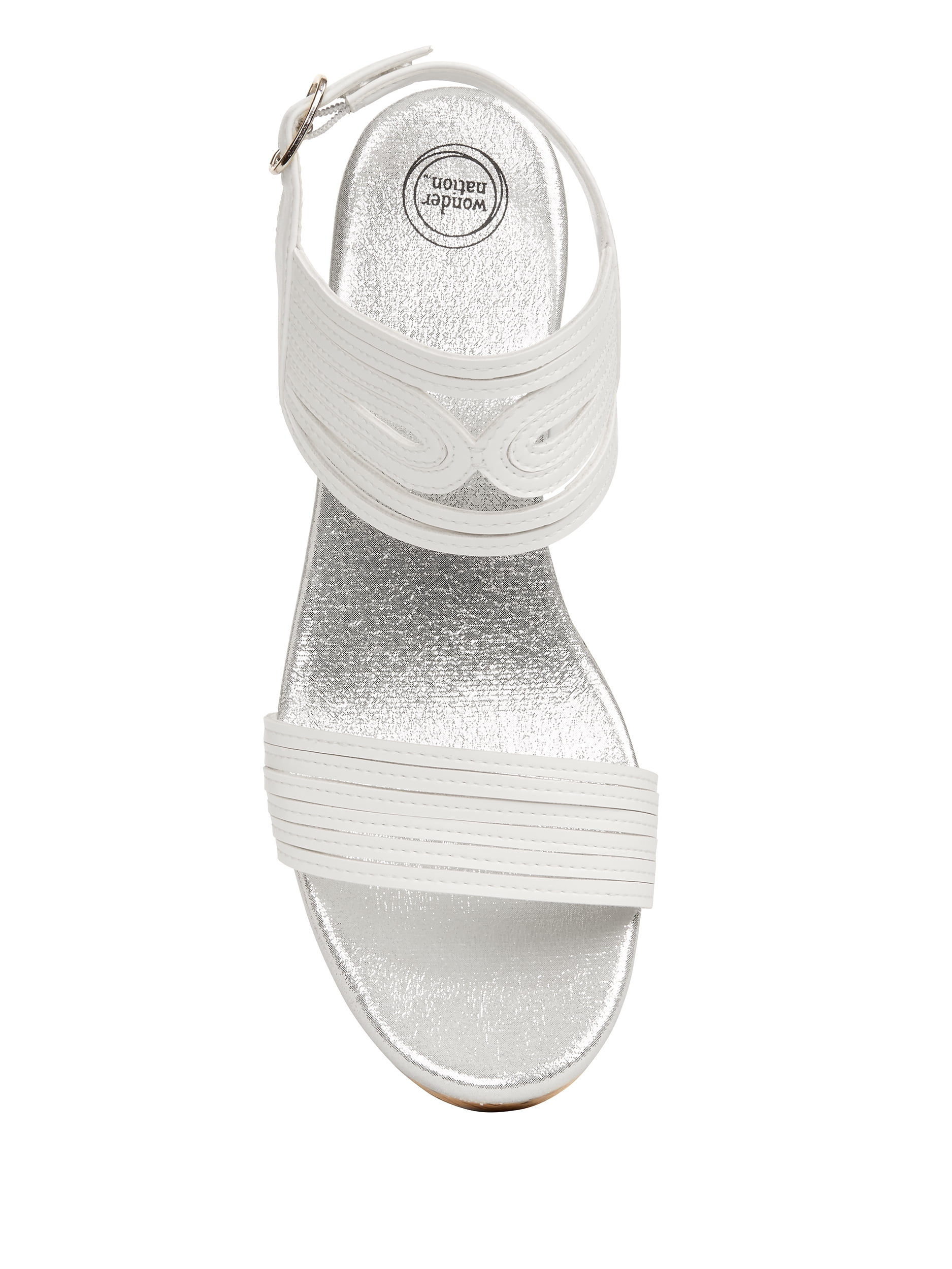 WONDER NATION YOUTH GIRLS SANDALS WHITE WITH SILVER SIZE 1 NEW WITH TAGS