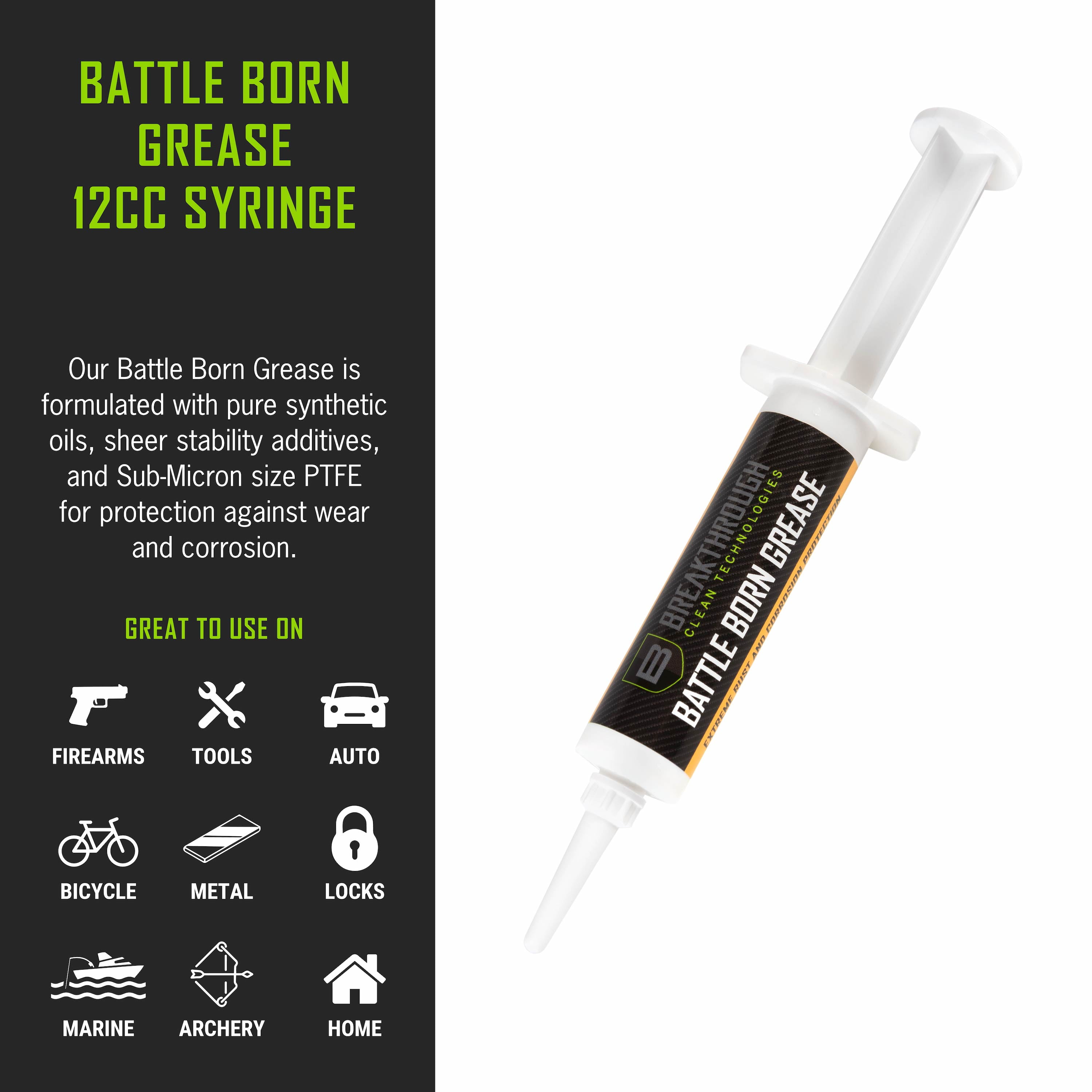 Breakthrough Clean Technologies® Battle Born Grease, 11cc Syringe, Clear
