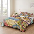 thumbnail image 2 of Full Quilt Set 78''x90'', Boho Floral Lightweight Bedspread Coverlet Set with 2 Pillow Shams, Bohemia Country Colorful Mandalas Flower Breathable All Season Quilt Bedding for Bedroom/Guest Room, 2 of 9