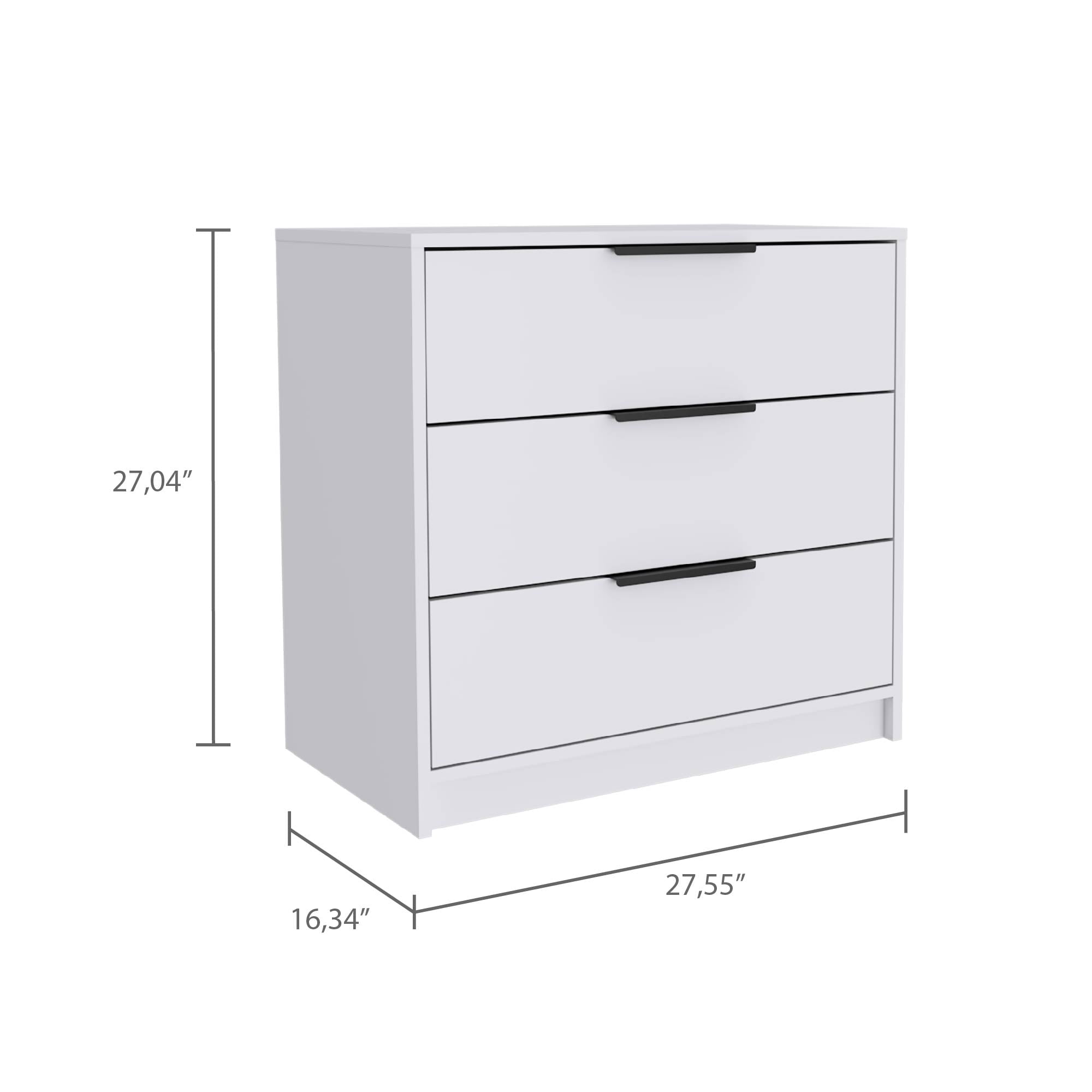 Boahaus Nelly Modern 3-Drawer Dresser, White, for Bedroom