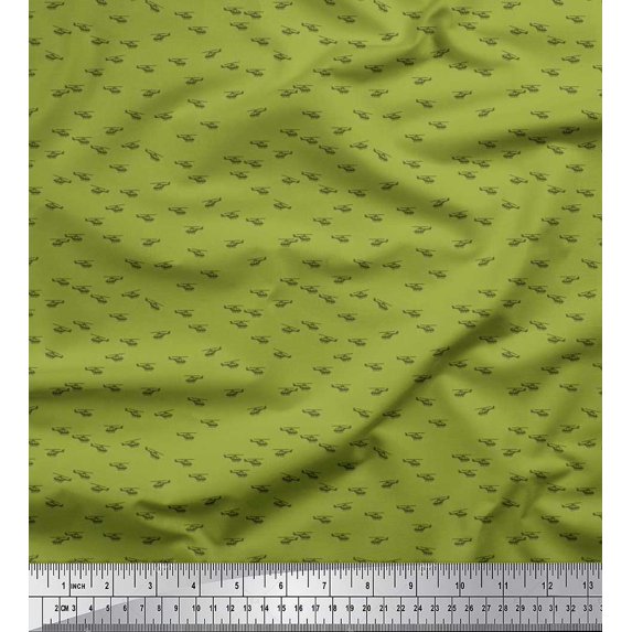 Soimoi Silk Fabric Helicopter Shirting Fabric Prints by Yard 42 Inch Wide