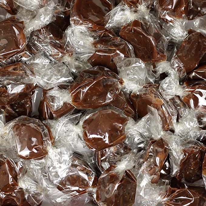 Chocolate Caramel  by Its Delish, 5 lbs Bulk  Individually Wrapped Handcrafted Soft Brown Taffies  Great Candy Gifts Party Sweets for Home Office  Certified Kosher Dairy