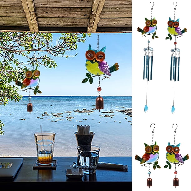 Xihbxyly Carillón de Viento de Hierro con Forma de Búho, Colgante de Jardín Pintado a Mano, Tonos Armoniosos, Tubos de Aluminio, Diseño Resistente a La Intemperie, Ambiente Tranquilo Al Aire Libre, R