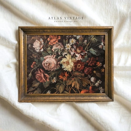 Vintage Moody Fall Floral Autumn Wildflower Bouquet Dark Wall Art Print Eye Catching Botanical Theme For Office And Gallery Wall Decor
