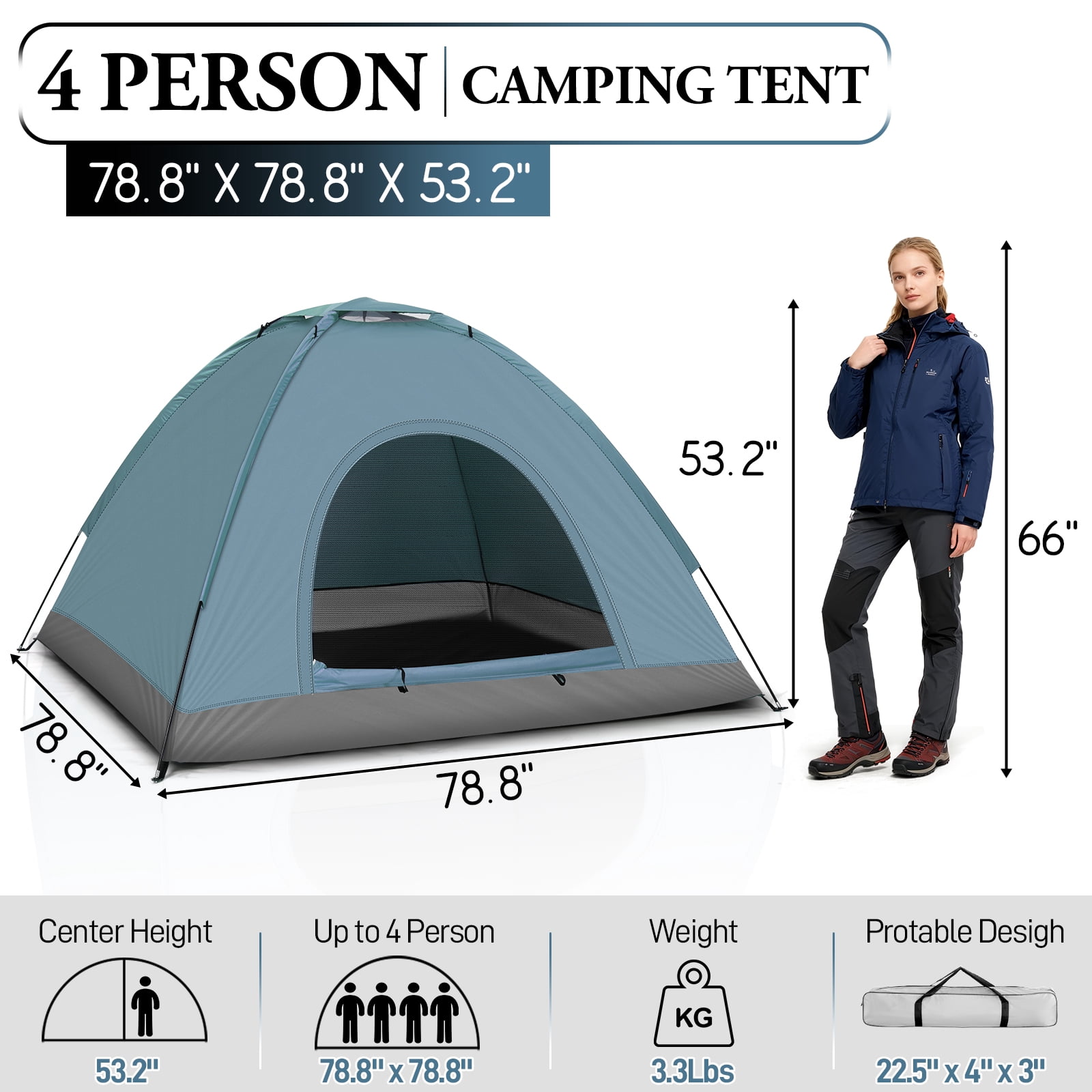 Ktaxon 3-4 Person Blue Dome Tent, Waterproof Outdoor Camping Family Tent