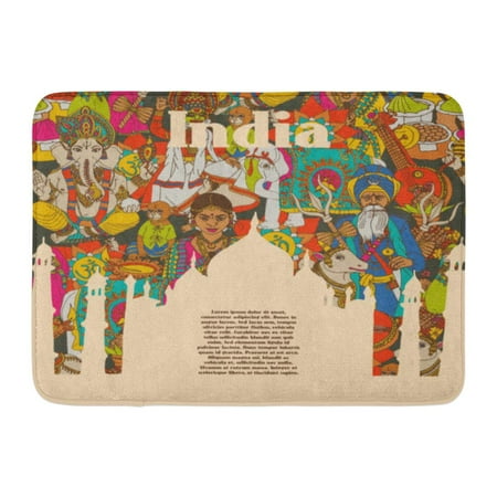 Doormat Costume GODPOK India Idian Spiritual and Cultural Symbols of Religion Folk Costumes and Spicy Cuisine Abstract Music Rug Doormat Bath Mat 23.6x15.7 inch ()