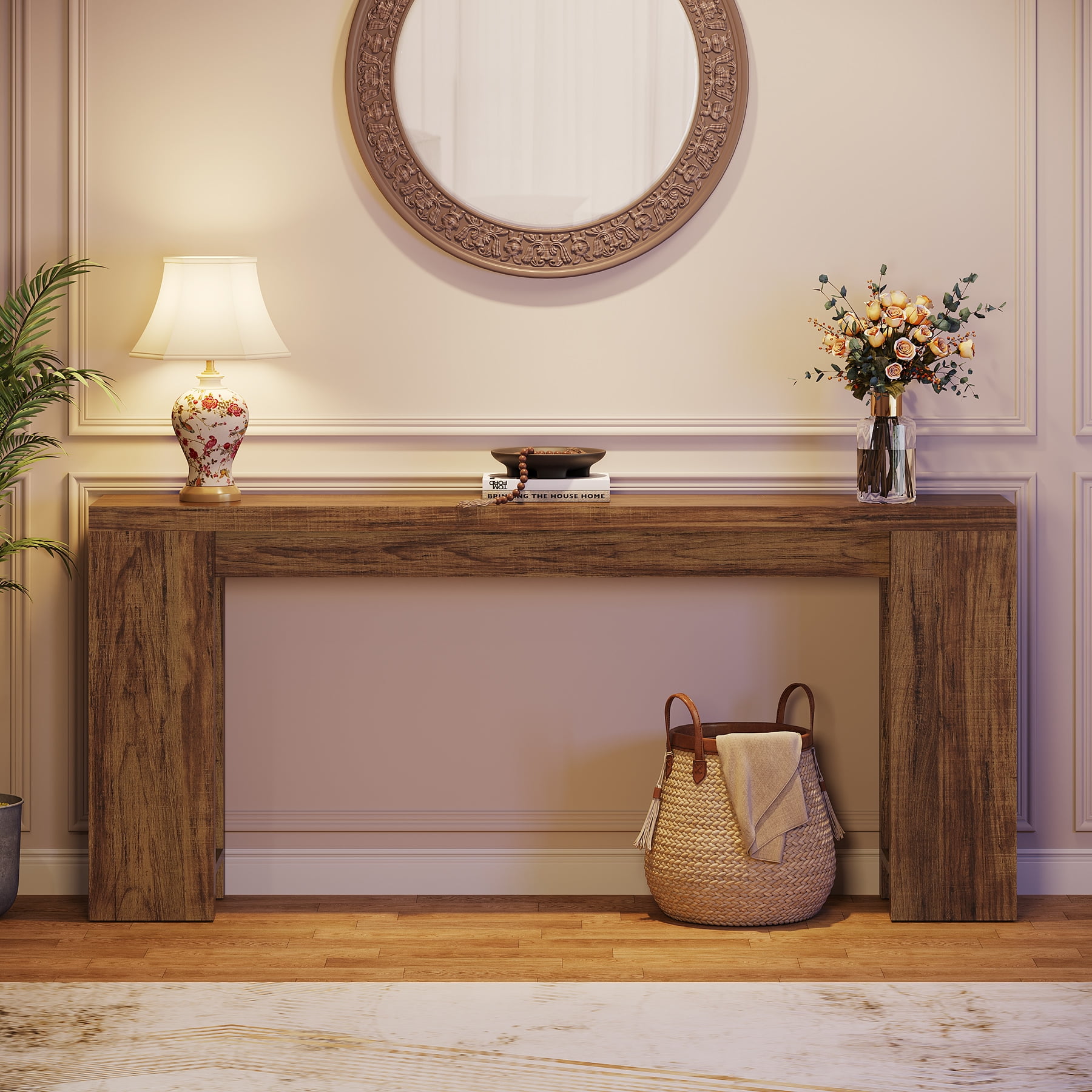 Tribesigns 70.9" Farmhouse Console Table, Wood Sofa Table Behind Couch, Narrow Long Entryway Table for Hallway, Walnut Brown