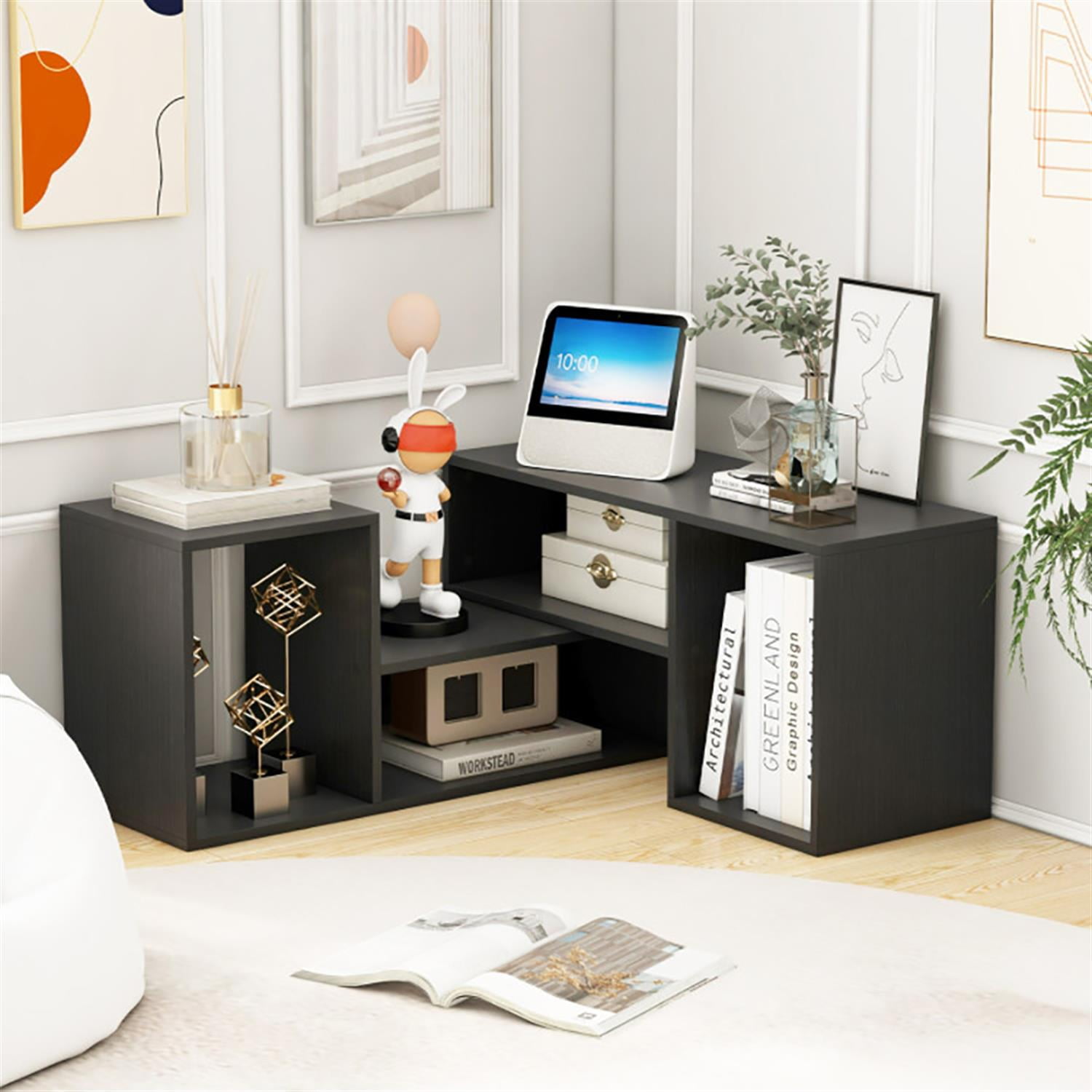 Demi Bonn 2 Pieces Adjustable TV Stand for 55" TVs, Entertainment Center with Storage Cubes, Modern Media TV Console Table for Living Room Bedroom, Black