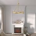 thumbnail image 2 of ACROMA  9-light Modern Farmhouse Wagon Wheel Chandelier for Dining room - 24 inches Satin Gold Satin, Matte Gold, Brass, Painted, 2 of 5