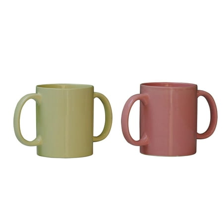 

Dual Handle Mug Set of 2 made of Ceramic for Secure Hold by HealthGoodsIn | BPA-FREE Double Handled Mugs to Aid Tremors | 11.83 Fl. Oz. (350 Ml) (Yellow and Peach)