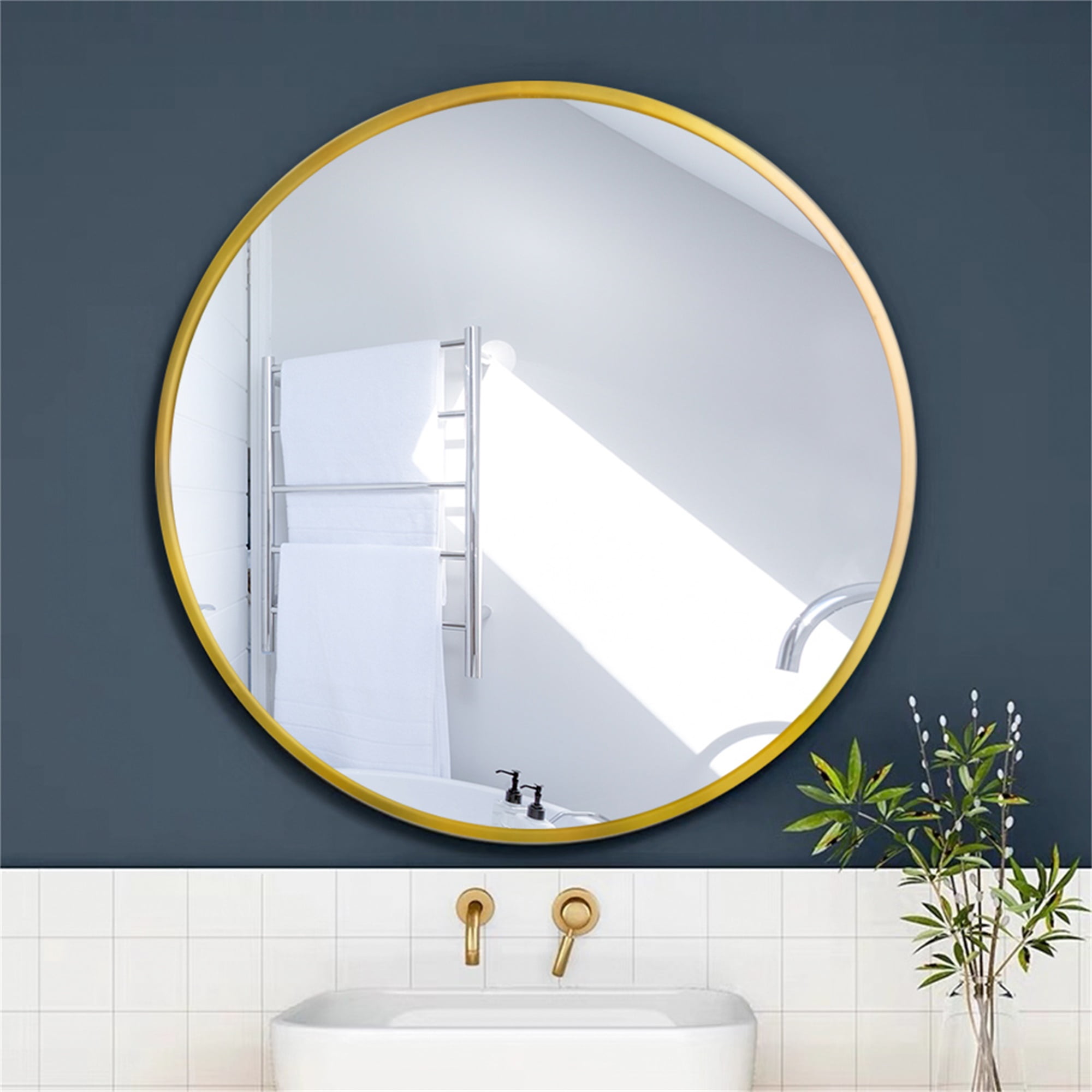 YYAo 24" Wall Circle Mirror for Bathroom, Round Mirror for Wall Hanging Round Mirror for Living Room, Vanity, Bedroom, Gold Border YYAo 24" Wall Circle Mirror for Bathroom, Round Mirror for Wall Hanging Round Mirror for Living Room, Vanity, Bedroom, Gold Border