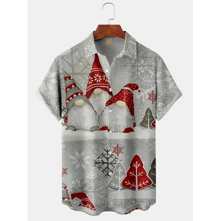 

MLFU Christmas Gnomes Chest Pocket Short Sleeve Casual Shirt