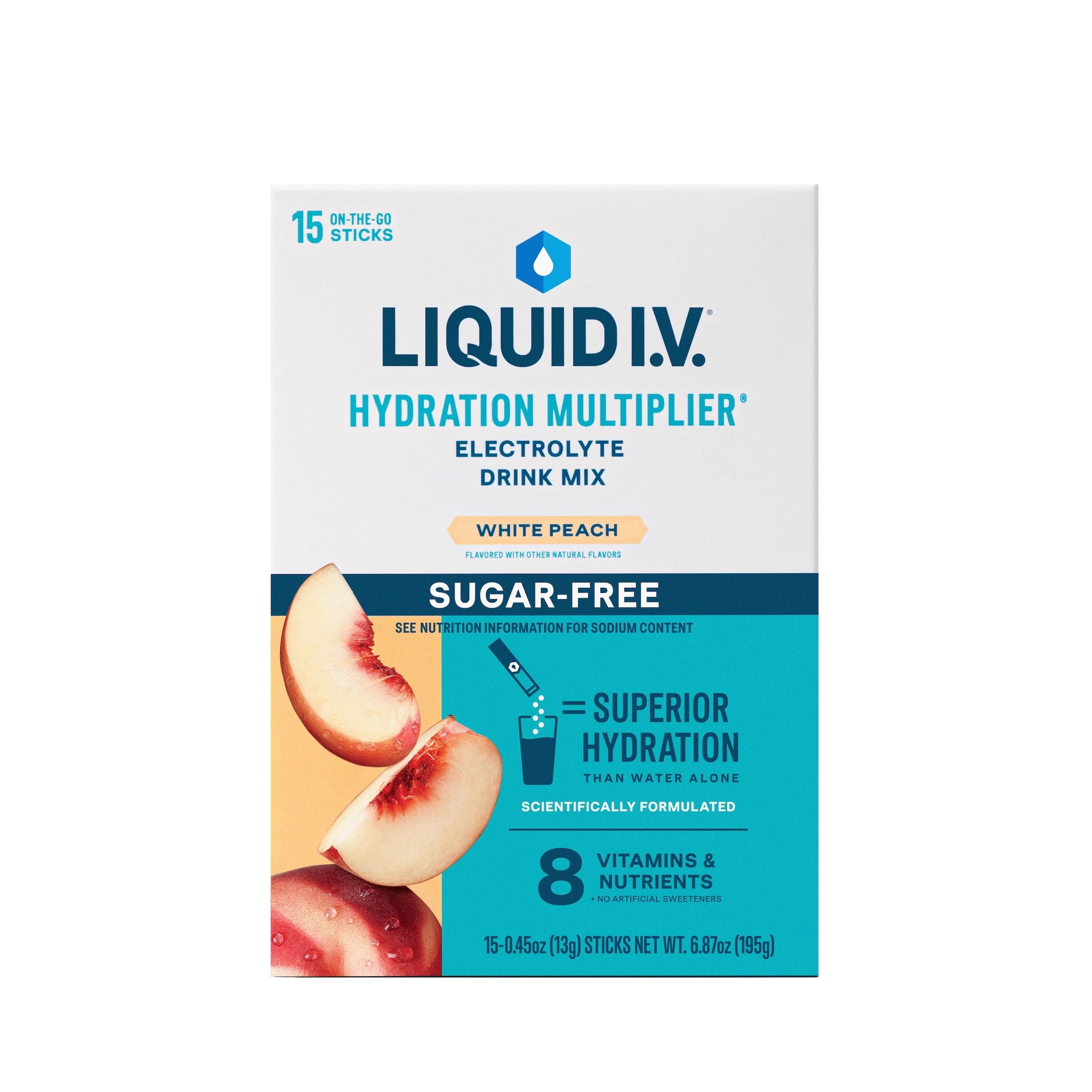 Liquid I.V.® White Peach + Rainbow Sherbet Sugar Free Hydration Multiplier® Combo Pack, 15 Count + 6 Count Packets, 2 Pack
