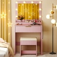 thumbnail image 3 of Ktaxon Flutted Makeup Vanity Table 8 LED Lights, Dressing Desk with Charging Station, For Femal Gift, Pink, 3 of 9