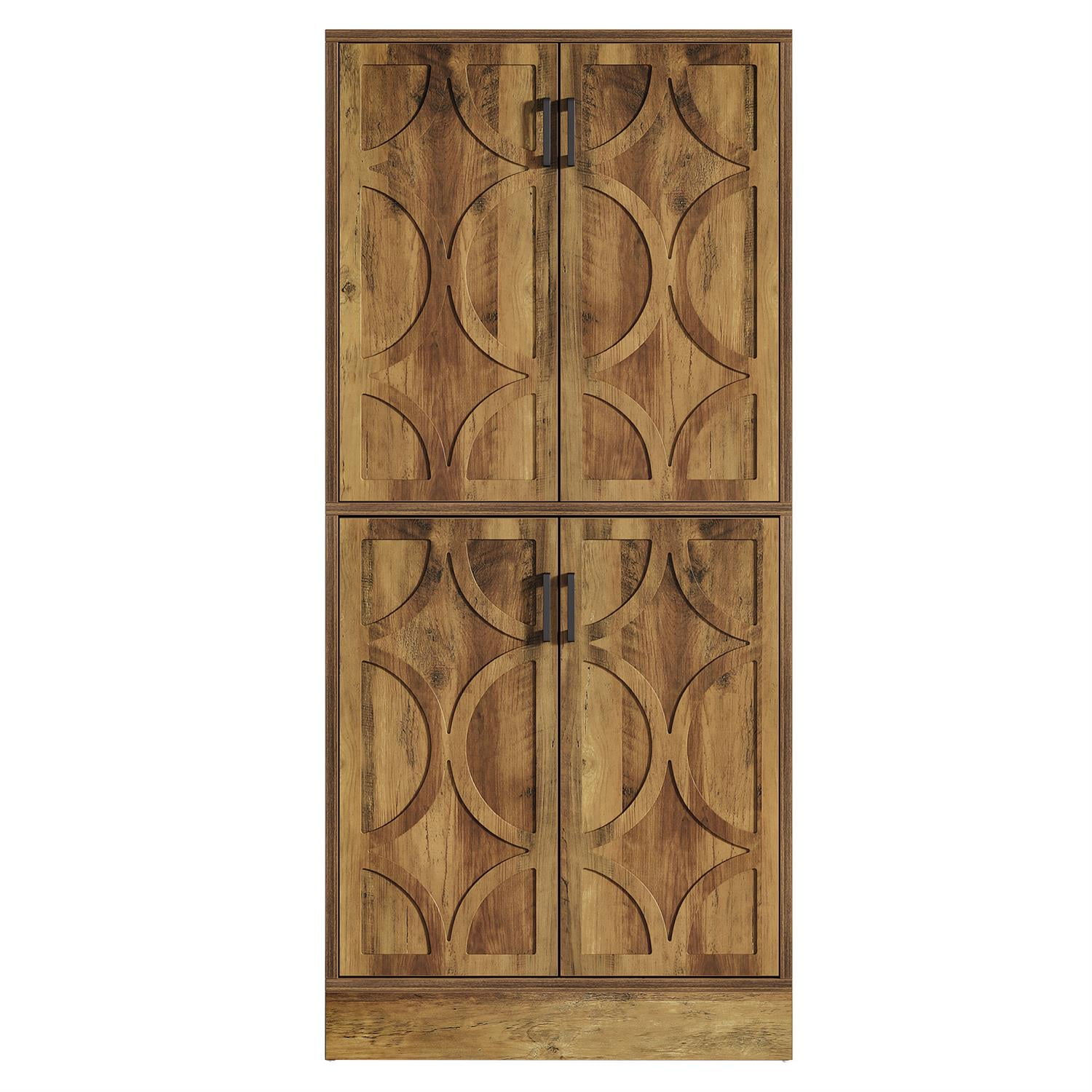 Demi Bonn 71" Bohemian Carved Wood Bookshelf, Stylish Storage Cabinet for Living Room, Versatile Bookcase with Decorative Accents, Brown