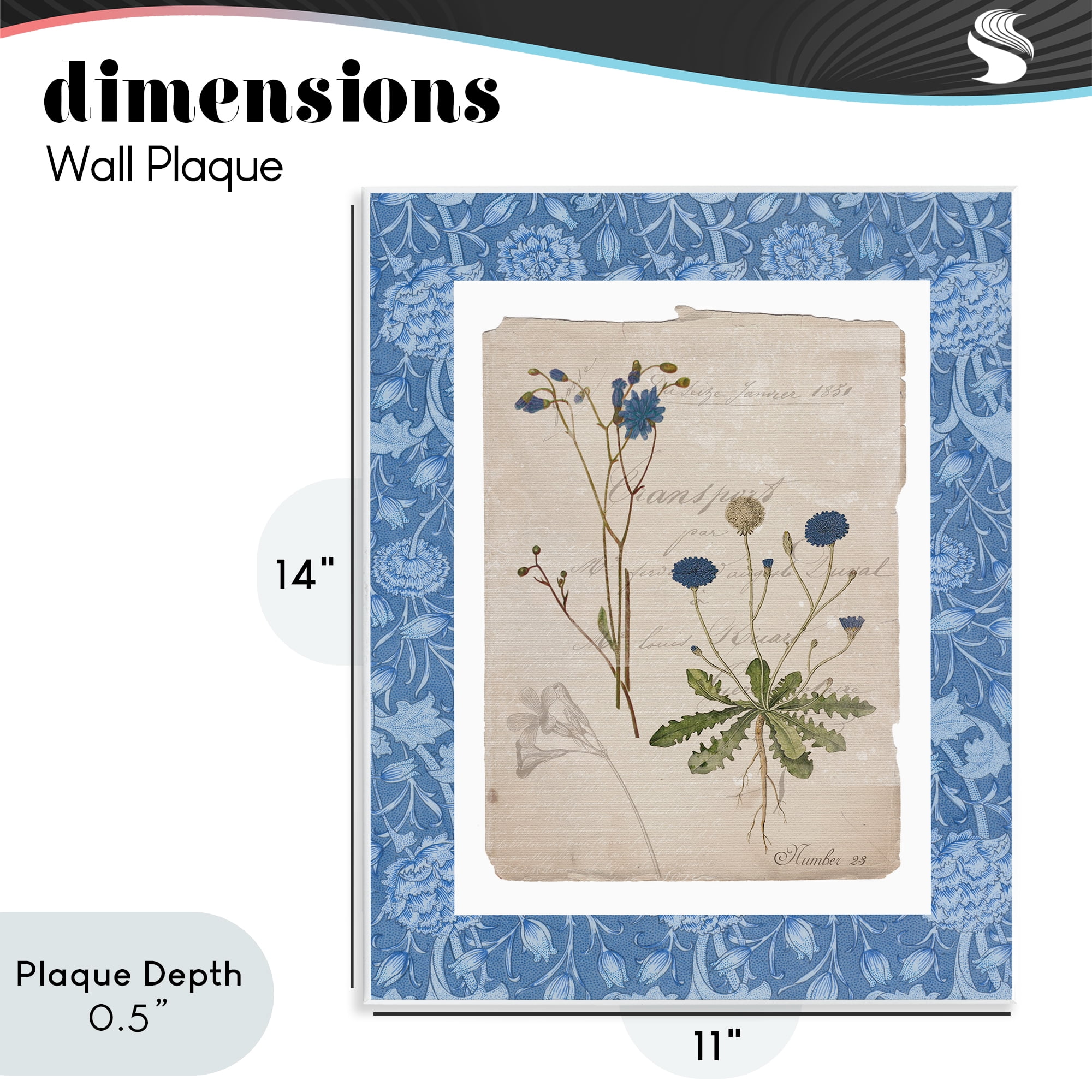 Stupell Industries Blue Antique Herbs Wall Plaque Art, design by Livi Finn
