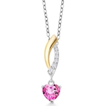 Gem Stone King 0.65 Ct Heart Shape Pink Mystic Topaz 925 Silver and 10K Yellow Gold Lab Grown Diamond Pendant Necklace with Chain