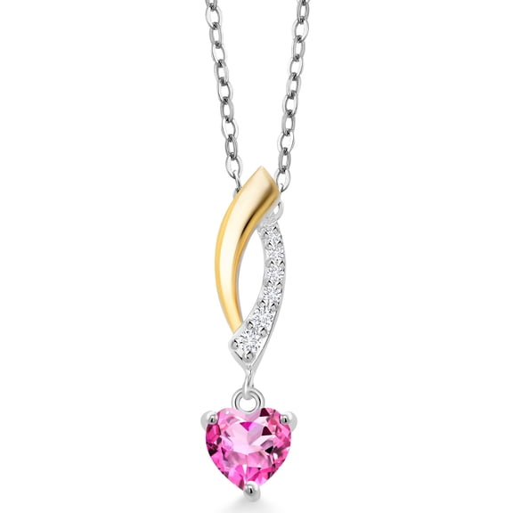 Gem Stone King 0.65 Ct Heart Shape Pink Mystic Topaz 925 Silver and 10K Yellow Gold Lab Grown Diamond Pendant Necklace with Chain