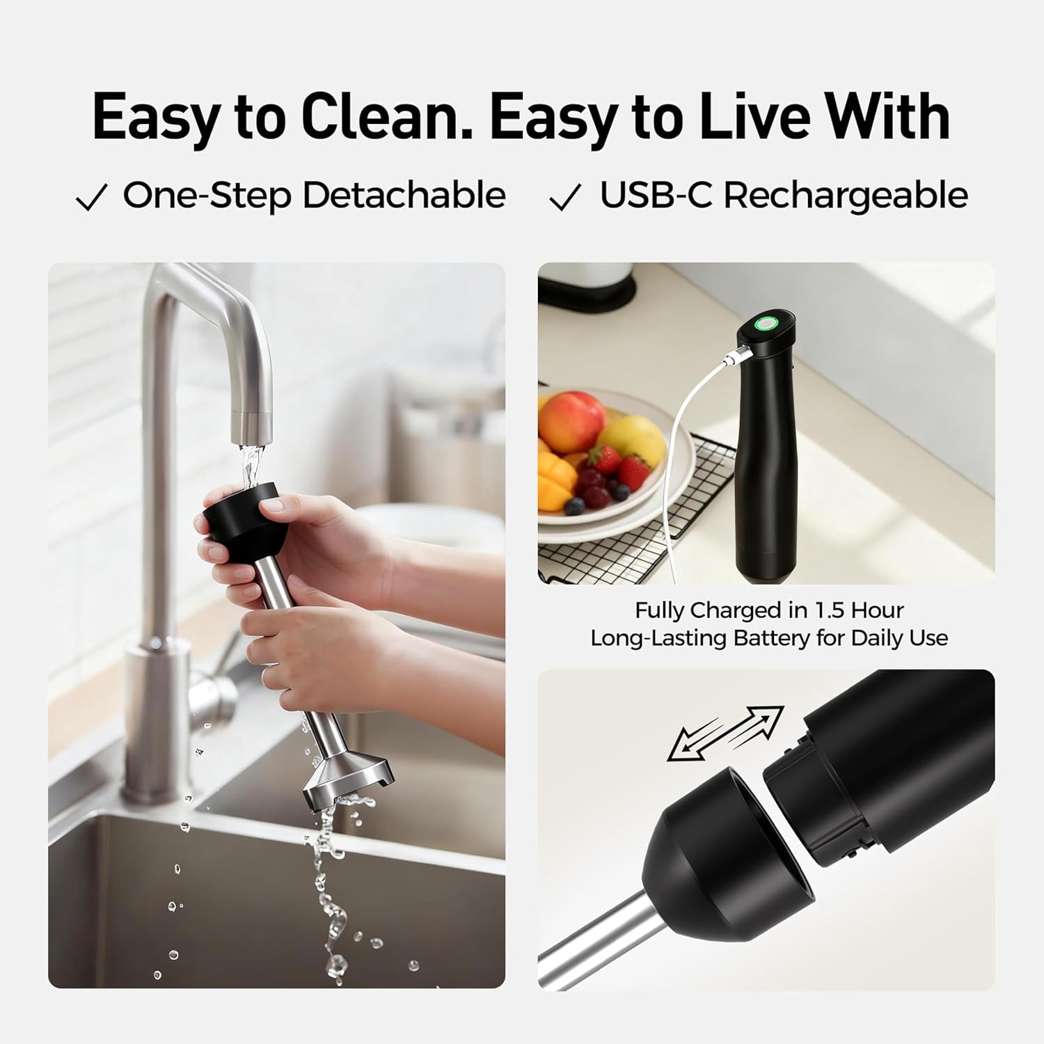 Cordless Immersion Hand Blender with Brushless Motor and Variable Speed for Everyday Cooking