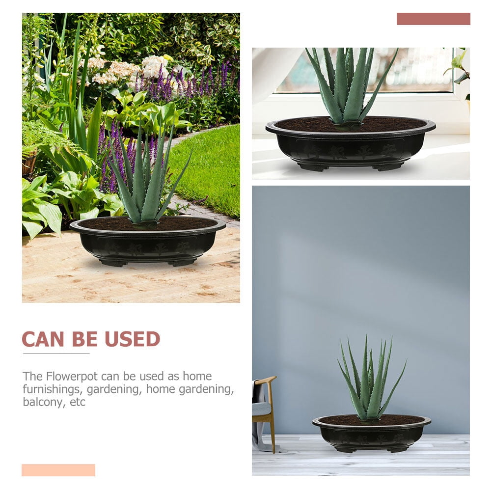 PartyKindom 4Pcs Decorative Black Plastic Flower Pots Oval Planter for Gardening and Home Plant Storage