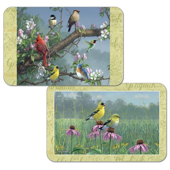 Wipe-Clean Reversible Decofoam Placemats, Beautiful Songbirds, Set of 2, Made in The USA