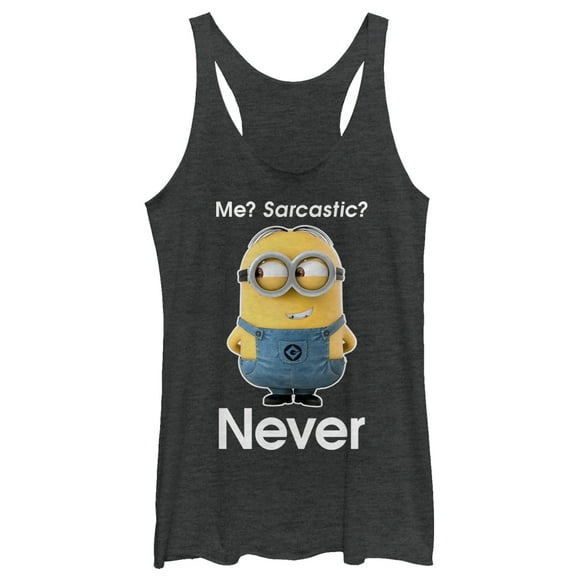 Women's Despicable Me Minion Never Sarcastic Racerback Tank Top Black Heather Small