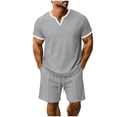 thumbnail image 2 of Gamivast Men's Waffle-Knit Short Set V Neck T-Shirt and Shorts Contrast Trim 2 Piece Outfit for Summer Casual Gym Workout Running Daily Sporty Clothing, 2 of 5