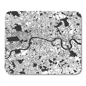 SIDONKU Old London Monochrome Map Artprint Outline Ready for Color Change Separated on White City Mousepad Mouse Pad Mouse Mat 9x10 inch