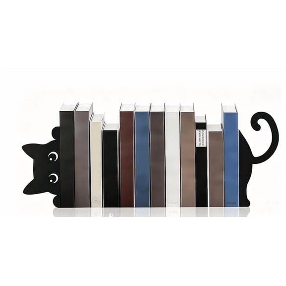 Jademall Peekaboo Cat Bookends Set of 2,Cute Black Metal Book Stoppers,Heavy Duty Rustproof Bookends for Shelves,Home Office Desk Decor for Cat & Book Lovers