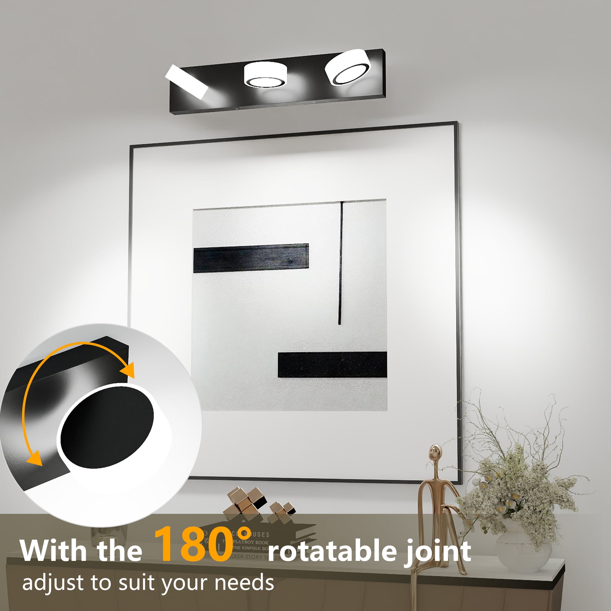 Jopath 21" 3-Light Bathroom Vanity Light, Modern Dimmable LED Round Acrylic Wall Mount Lighting Fixture for Bathroom Vanity Mirror Black