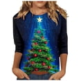 thumbnail image 2 of Promotions d'Été! Aqestyerly Haut de Noël pour Femmes Liquidation Mode Féminine Manches Trois-Quarts Col Rond Rétro Imprimé de Pâques Blouse Ample, 2 of 4