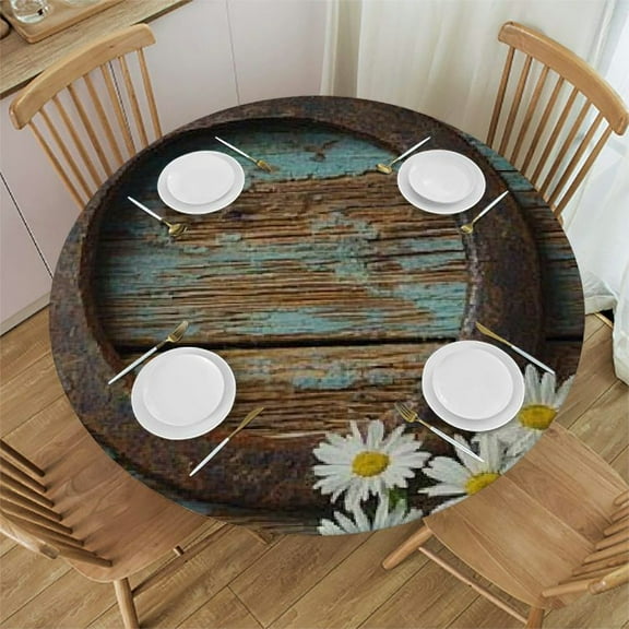 SHERONV Daisies Round Tablecloth Stain-Resistant Washable Elastic Edge 31"-35
