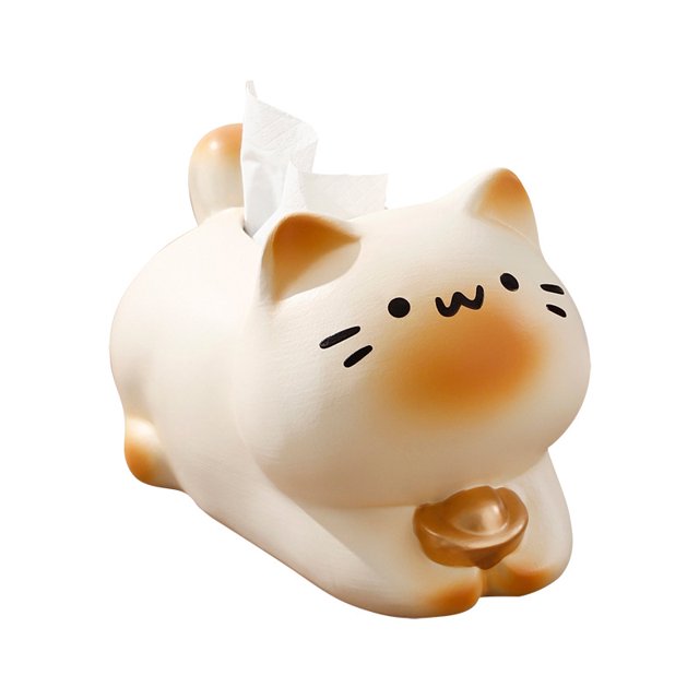 Funda de caja de pañuelos de cerámica con diseño de gato siamés con diseño de lingotes de 22,5 cm