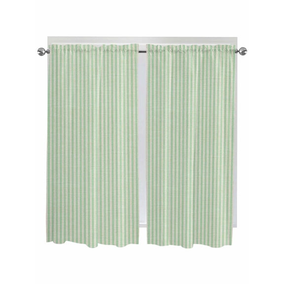 Bedroom Curtains 63 Inches length, Sage Green Striped Window Treatment Curtain Drapes, Modern Simple Farmhouse Beige Rod Pocket Curtain Panels for Living Room Kitchen, 42"x63", 2 Panels