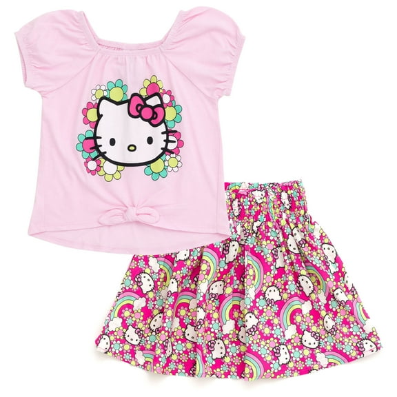 Hello Kitty Square Neck T-Shirt and Skirt Outfit Set Toddler to Big Kid