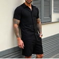 thumbnail image 4 of Gamivast Men's 2 Piece Short Set Textured Button Down Shirt and Shorts Breathable Summer Beach Outfit for Vacation Holiday Casual Daily Pool Wear Suit, 4 of 7