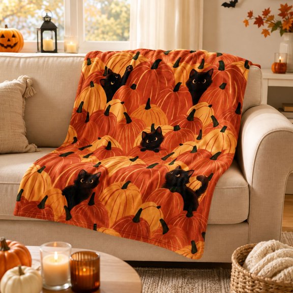 Fall Halloween Thanksgiving Throw Blanket, Cozy Decorative Blanket with Holiday Design, Cover for Sofa Couch Bed Living Room Seasonal Home Decor Accent,G 27.6 × 39.4 Inch
