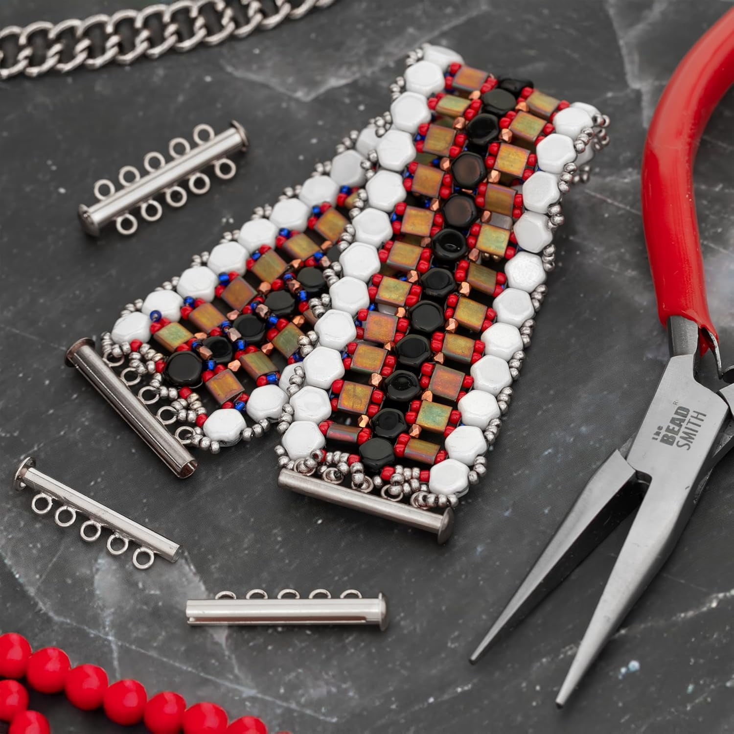 The Beadsmith Silver-Plated Tube Clasps - 5-Strand Magnetic Jewelry Slide Connectors, 32 mm, 24pc