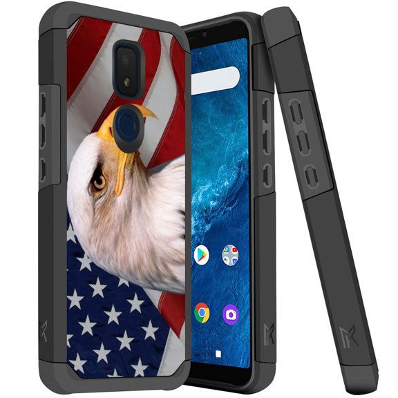 ANJ  Slim Dual Layer Hybrid Shockproof Case   Tempered Glass Cover for Cricket Icon 3, Splendor, AT&T Motivate 2 - American Eagle