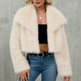 thumbnail image 4 of Stichou Womens Faux Fur Jacket Fluffy Fur Coat Cropped Long Sleeve Lapel Fuzzy Winter Outerwear Open Front Warm Jackets Beige 2XL, 4 of 7