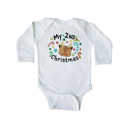 

Inktastic My 2nd Christmas Cute Reindeer with Candy Canes Gift Baby Boy or Baby Girl Long Sleeve Bodysuit