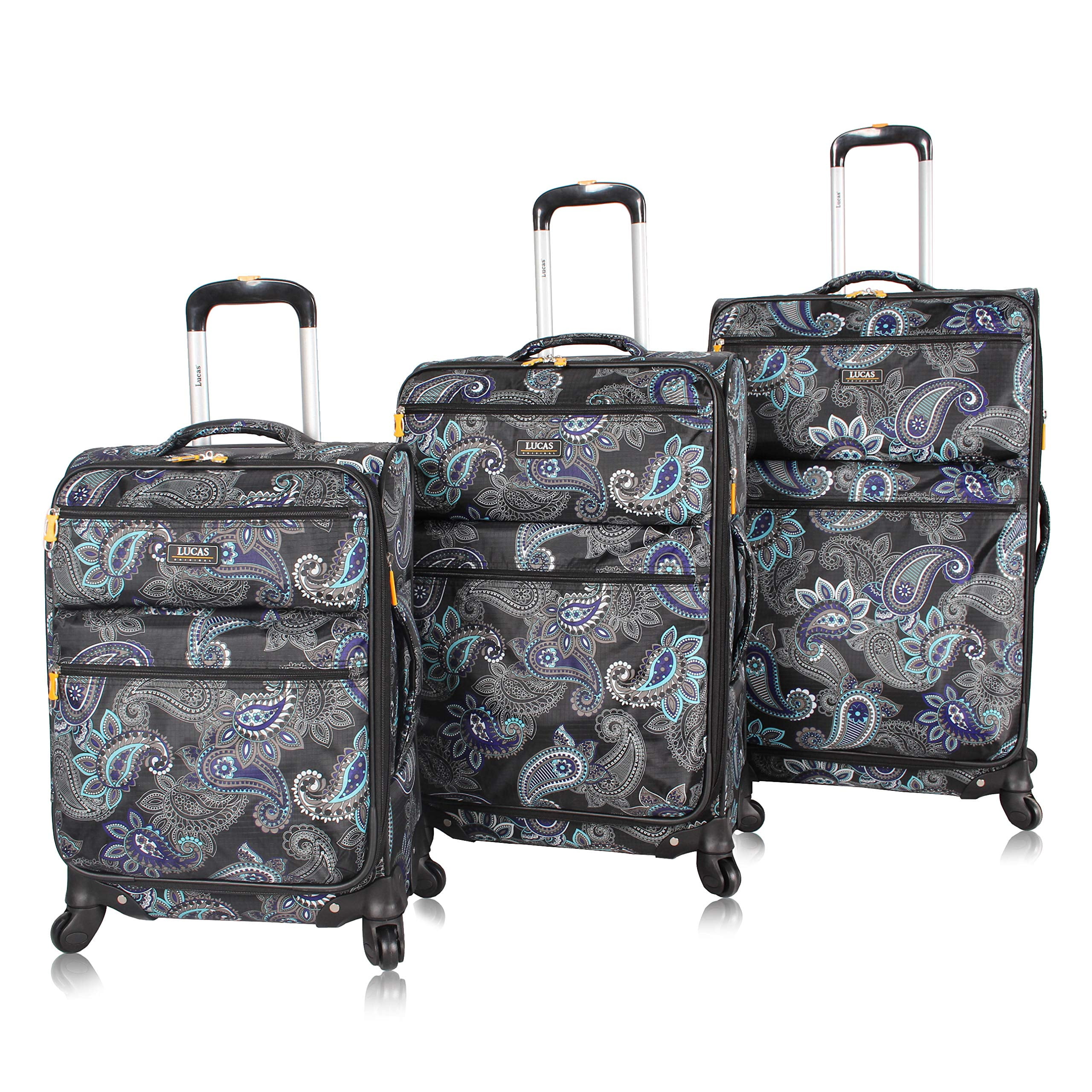 24 Inch & 28 Inch Checked Suitcases 3 Piece Softside Expandable Ultra Lightweight Spinner Suitcase Set Travel Set includes 20 Inch Carry On Diva Lucas Designer Luggage Collection 