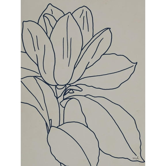 Art.com Magnolia Line Drawing v2 Gray Crop Art Print by Moira Hershey, 12" x 16"