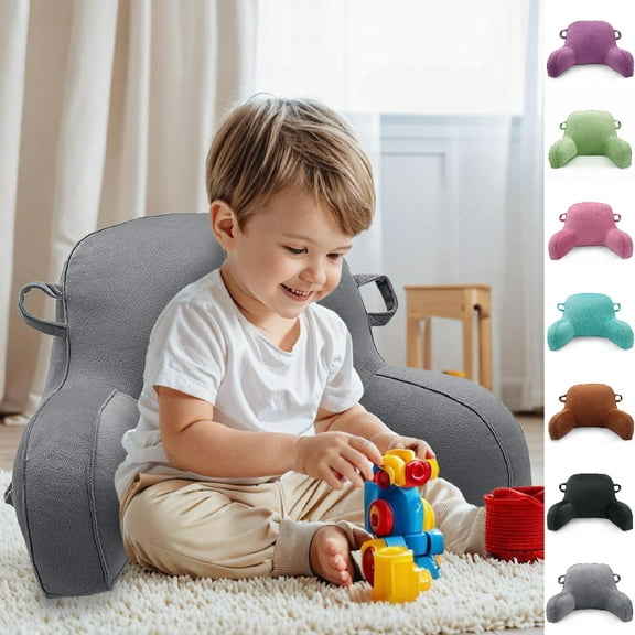 Eurhowing Plush Reading Pillow for Kids & Teens, Bed Rest Back Support Pillow with Arms, Shredded Memory Foam Back Pillow for Bed, Gray