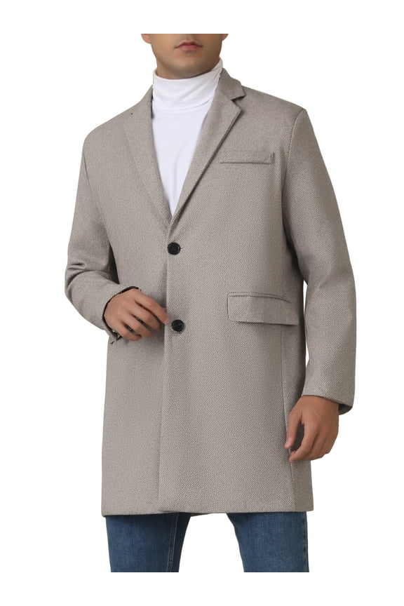 Herringbone Overcoats for Men's Classic Fit Single Breasted Winter Trench Coat 2XL Gray