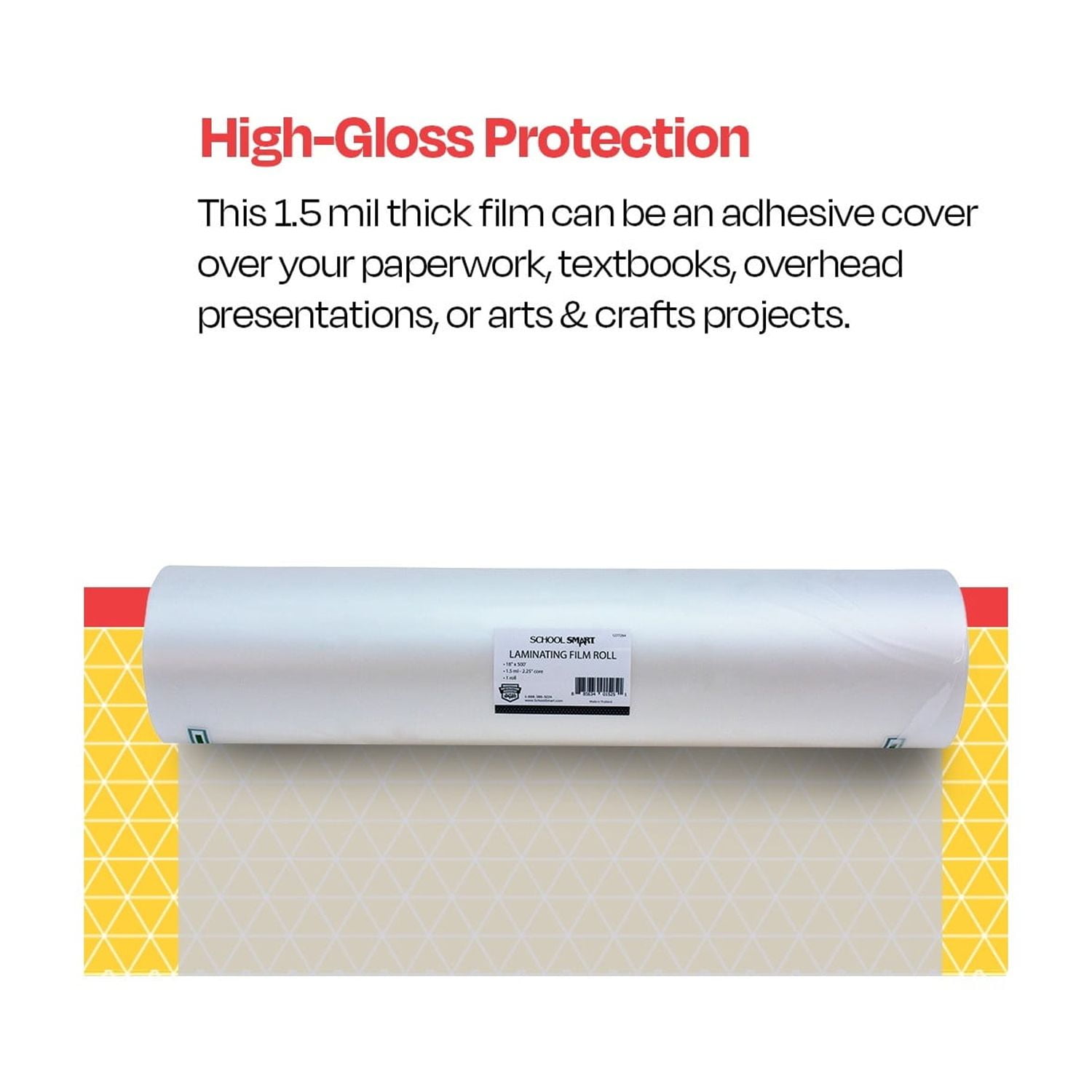 School Smart Laminating Film Roll, 18 Inches x 500 Feet, 1.5 mil Thickness
