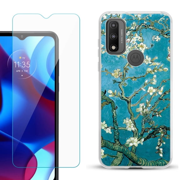 Slim-Fit Gel TPU Phone Case for Motorola Moto G Pure, with Tempered Glass Screen Protector, by OneToughShield ® - Almond Blossom