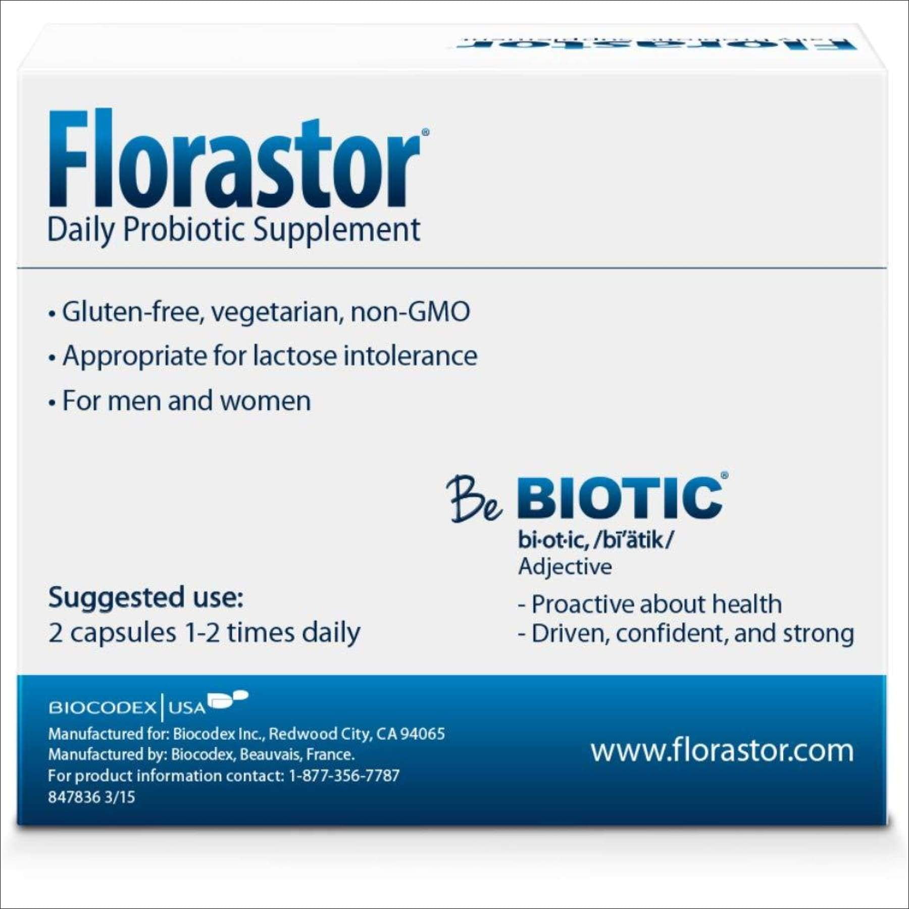 Florastor Daily Probiotic Supplement for Women and Men, 50 Capsules