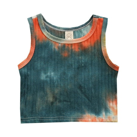 

Toddler Kids Girls Dance Tank Top Racerback Crop Tank Top Tie Dye Sleeveless Sports Dance Top for Ballet Gymnastics Dancewear