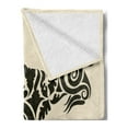 thumbnail image 2 of Goat Soft Flannel Fleece Throw Blanket, Tribal Tattoo Style Ornamental Goat with Curves Waves Abstract Geometric Print, Cozy Plush for Indoor and Outdoor Use, 60" x 80", Beige and Black, by Ambesonne, 2 of 5